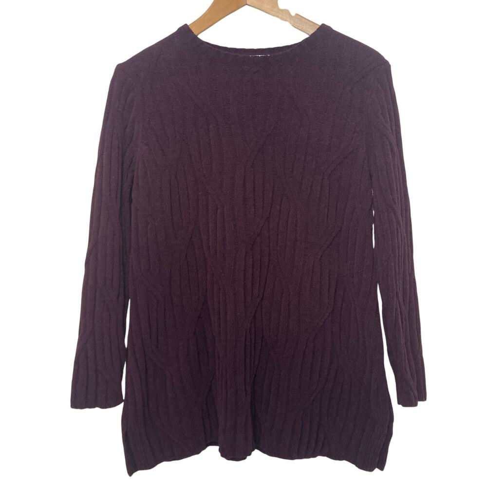 J Jill Chenille Purple Soft Chunky Cable Knit Pullover Long Sleeve Sweater Small